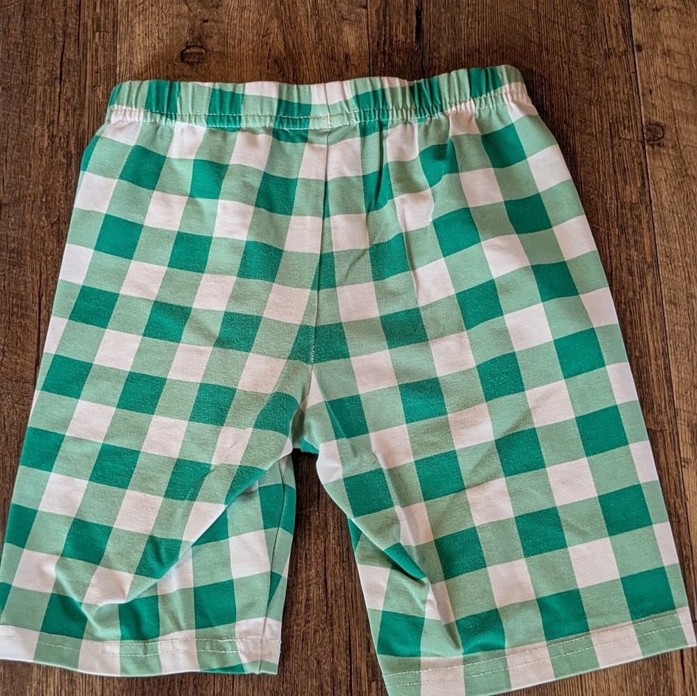 Hanna Andersson Green and White Gingham Checked Kids Shorts Size 8